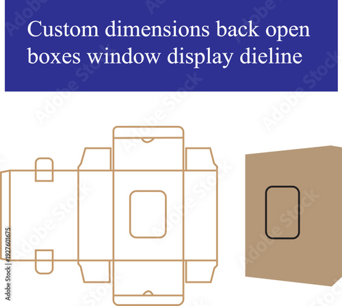 Retail Packaging Box with Hanging Hole Dyeline Template and Realistic 3D Grey Mockup Vector