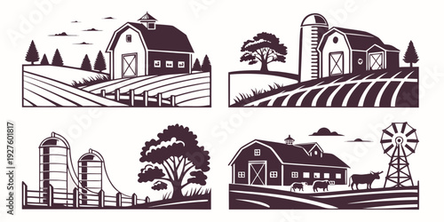 A diverse collection of architectural structures and landscapes showcasing various designs and environments Vector