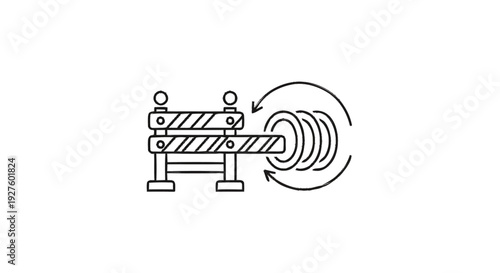 Construction barrier with radiating waves symbol.