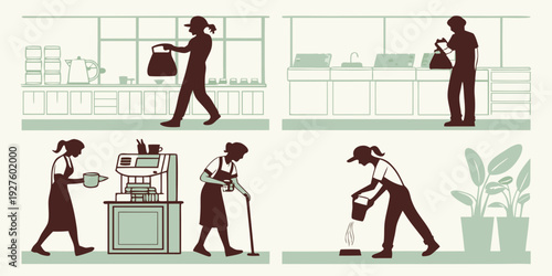 A series of images depicting the daily life and activities of a business professional Vector
