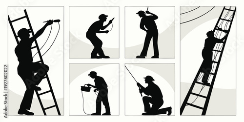 Various illustrations of people painting and repairing a wall Vector