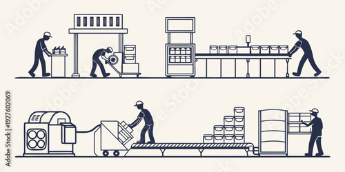 Illustration of various construction and building activities by workers. Vector
