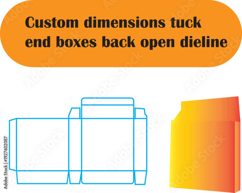 Custom Dimensions Tuck End Box Package Dieline Template with 3D Realistic Vector Mockup
