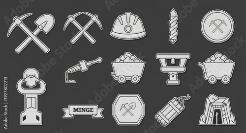 Mining tools and equipment illustration, representing the mining industry and related concepts.
