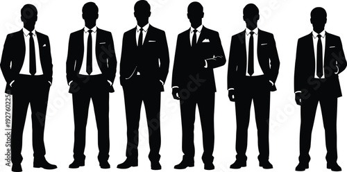 Large collection of business silhouettes and flat vector characters, diverse men and women walking and standing, isolated on white background.
