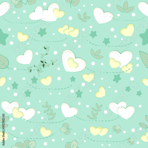 Minty Heart Sprinkles Seamless Pattern Nursery Decor

