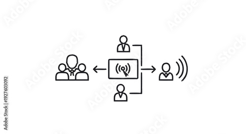 Communication network diagram showing people interacting with technology.