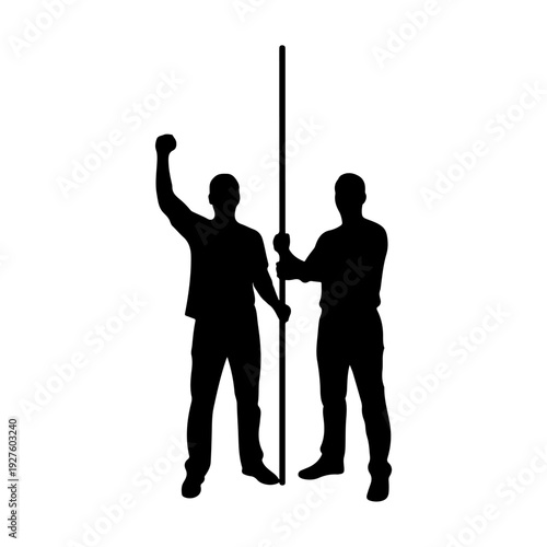 Quadro su tela Silhouette of two men holding a pole.