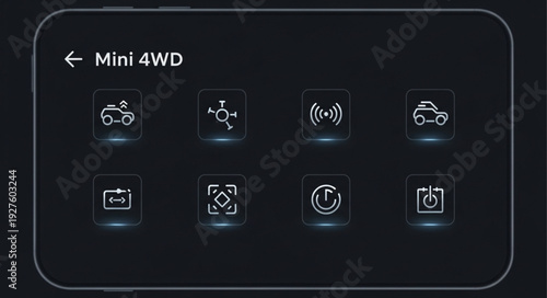 Mini 4WD Interface Displaying Various Control Icons for Vehicle Operation.