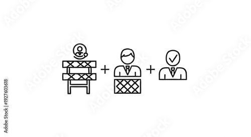 Conceptual illustration of a team building process with a barrier and people.