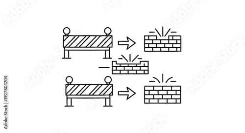 Construction barriers and brick wall construction process illustration.