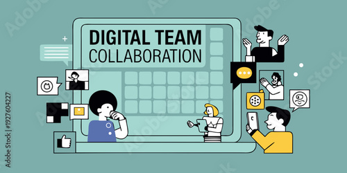 Digital teamwork and collaboration illustrated with people and technology