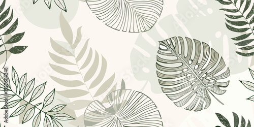 Stylized tropical leaves create a seamless repeating botanical pattern