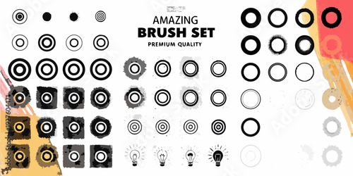 Collection of diverse circular brush strokes and design elements shown