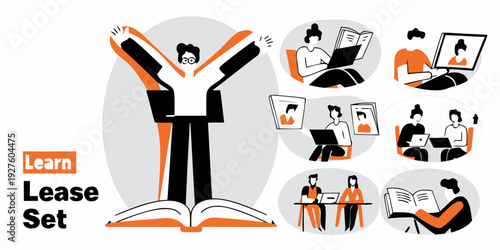 Illustration depicting diverse people learning and engaging with education