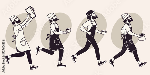 Group of people running together in a race, with different outfits and expressions Vector