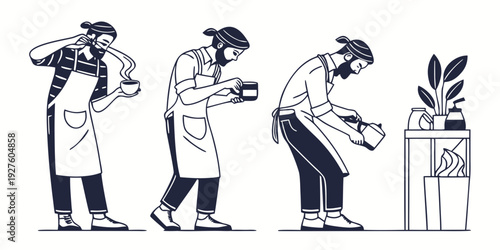 People waiting in line at a coffee shop with a plant in the background Vector