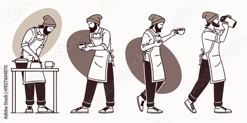 People in various poses and activities in a sequence of frames. Vector