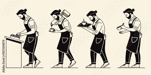 A sequence of illustrations depicting a man performing a series of actions Vector