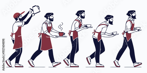 A diverse group of people walking together in a line, each carrying a different object. Vector
