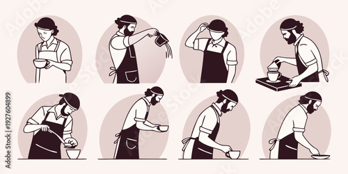 A sequence of a person performing various exercises with a resistance band Vector