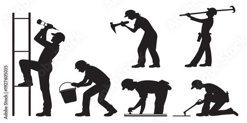 A series of illustrations depicting various stretching and exercise poses. Vector