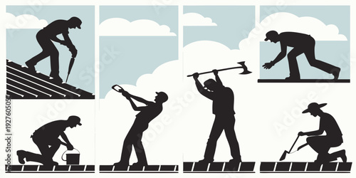A sequence of a man climbing a ladder and falling down Vector