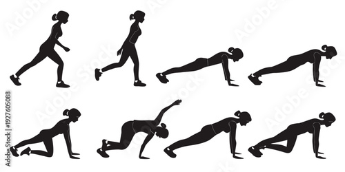 Slika na platnu Illustration of a person performing a series of bodyweight exercises Vector