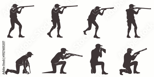 Illustrations of various individuals in different shooting and aiming poses Vector