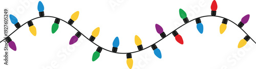 Colorful Christmas string lights vector illustration with festive holiday bulbs for decoration, garland design, and winter celebration projects