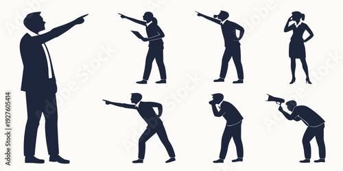 Silhouettes of people in various poses and activities Vector