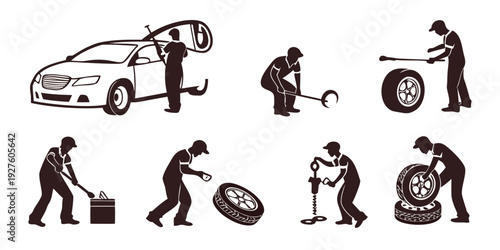 Illustrations of various transportation modes and their associated actions Vector