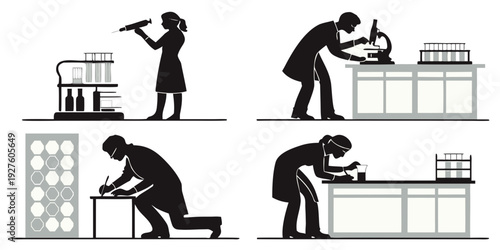 A series of illustrations depicting various types of manual labor and physical work. Vector