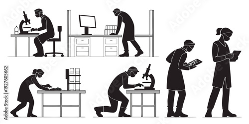 Diverse group of people engaged in various activities in an office setting. Vector