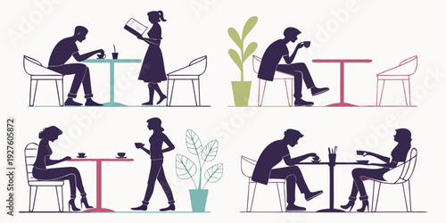 Illustrations of people engaged in various office activities and tasks Vector