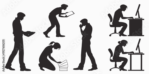 A sequence of images depicting the progression of back pain and its impact on daily activities Vector