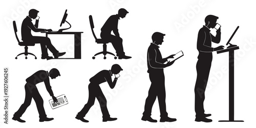 Illustration depicting the evolution of human posture and work activities Vector