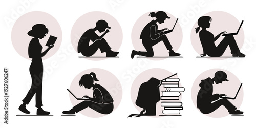 A sequence of images depicting a person sitting on a bench and progressively slouching Vector