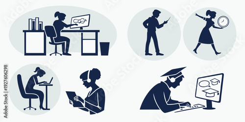 Illustrations of various people engaged in different activities and professions Vector