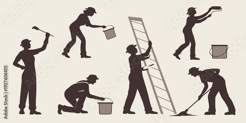 Various individuals engaged in different types of physical labor activities. Vector