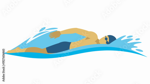 A man swimming in the water with a focused expression on his face.