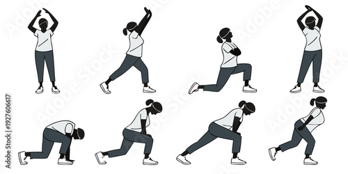 Illustration of a person performing various yoga poses in a sequence Vector