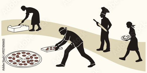 People in various poses around a pile of coins and a hole in the ground Vector