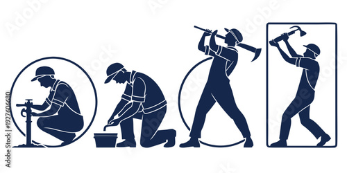 A series of illustrations depicting the progression of a person lifting weights Vector