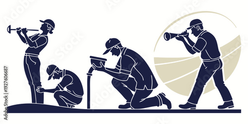 A group of people working together to build a structure with blocks Vector