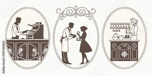 A series of illustrations depicting a man's journey from a factory to a home and finally to a park Vector