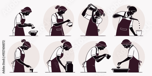 A sequence of a person demonstrating various yoga poses on a mat Vector