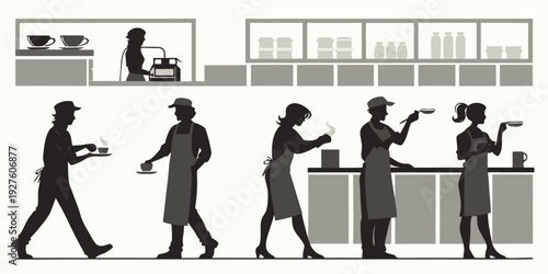 A diverse group of people engaging in various activities in a modern office environment. Vector