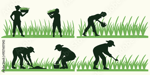 Monkeys swinging through trees in a lush green forest environment. Vector