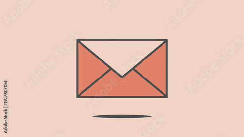 A simple graphic illustration of a red envelope on a peach background with a black outline